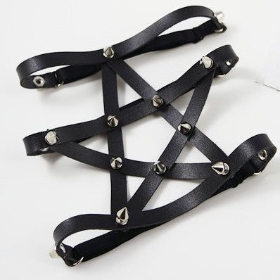 InsGoth Leather Garters Leg Ring Female Sexy Pentagram Bandage