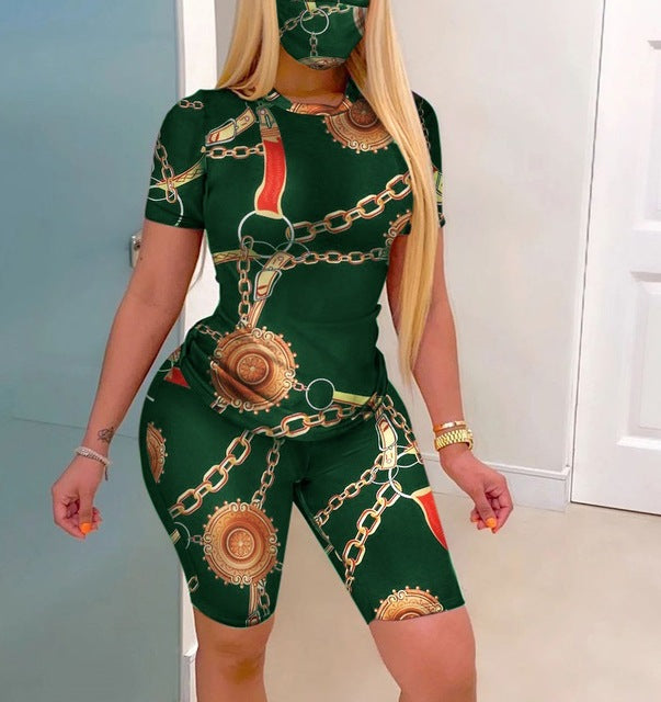Fitness O-neck Sports Suit Female Short Sleeve Two-piece Suit