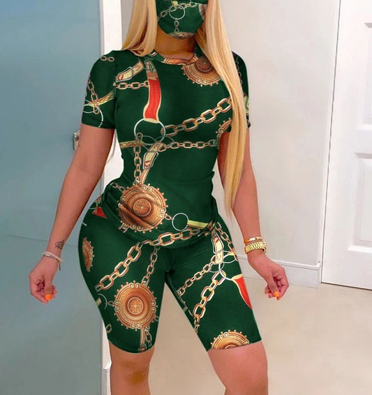 Fitness O-neck Sports Suit Female Short Sleeve Two-piece Suit