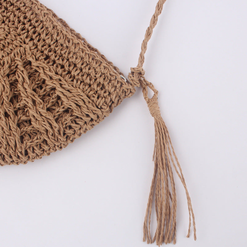 Simple Semi-circular Tassel Women's Straddle Straw Bag Hand-made Single Shoulder Woven Bag Beach Bag