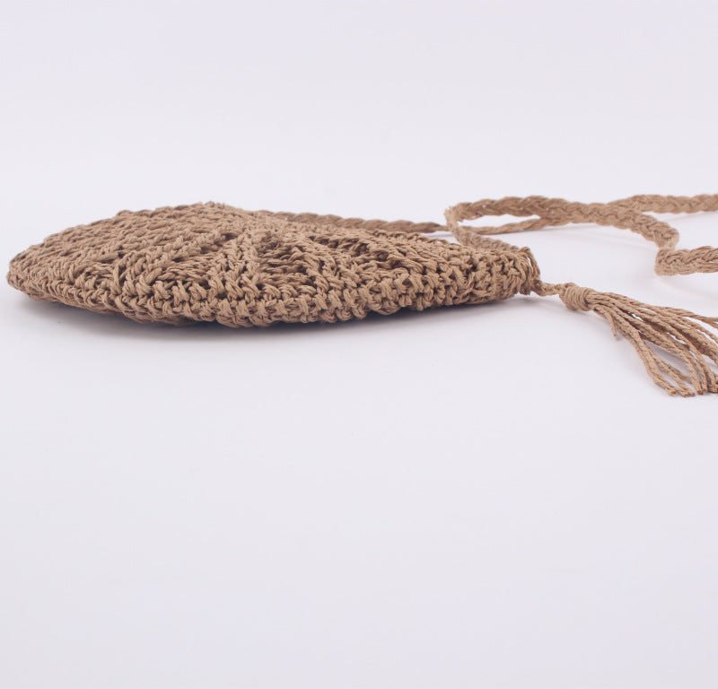 Simple Semi-circular Tassel Women's Straddle Straw Bag Hand-made Single Shoulder Woven Bag Beach Bag