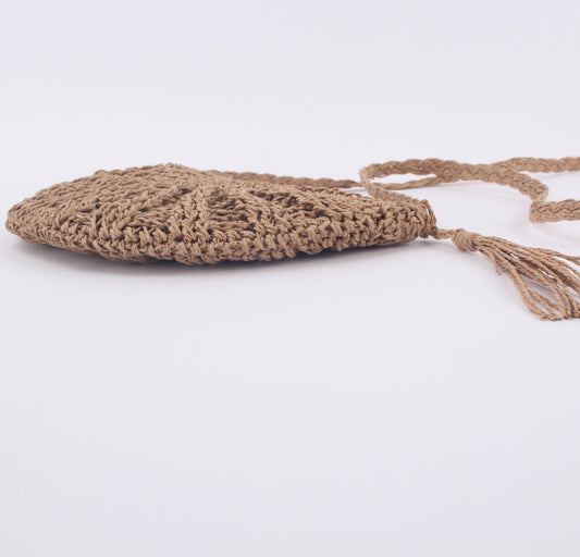 Simple Semi-circular Tassel Women's Straddle Straw Bag Hand-made Single Shoulder Woven Bag Beach Bag