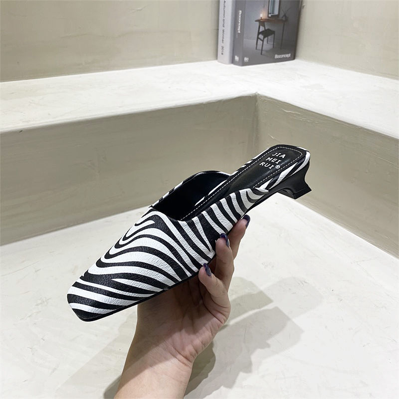 Net Red Zebra Pattern Fashion Lazy Baotou Half Slippers