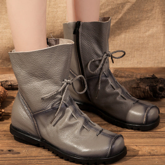 National Style Top Layer Cowhide Short Boots Women's