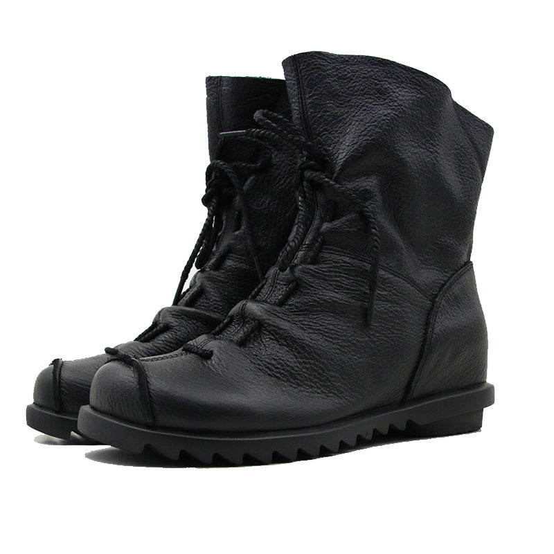 National Style Top Layer Cowhide Short Boots Women's