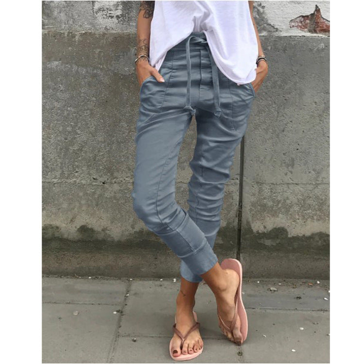 Casual Elastic Waist Micro Stretch Pocket Trousers