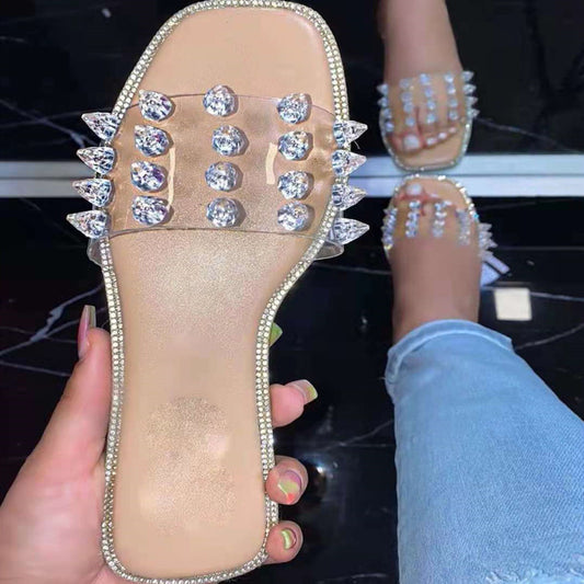 Rhinestone Rivet Flat Flip-flop Beach Shoes