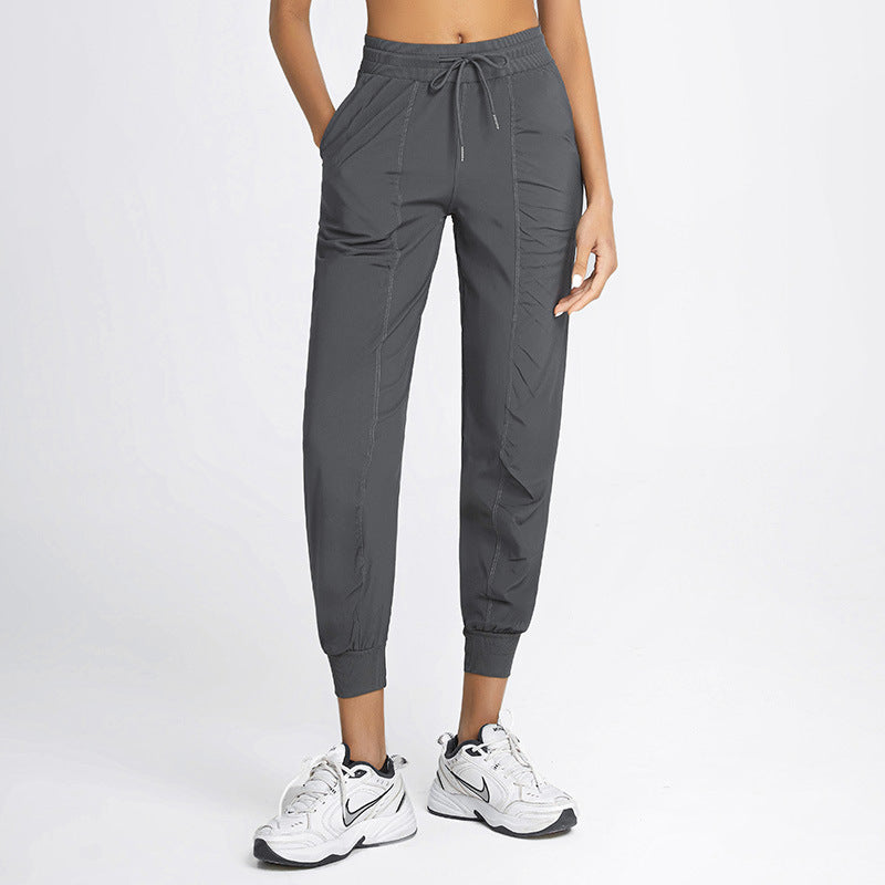 Drawstring Running Fitness Solid Color Pocket Casual Yoga Pants