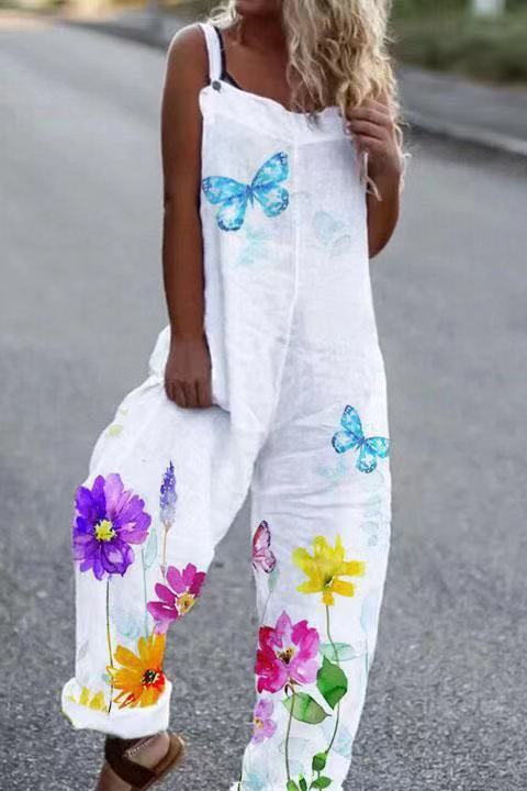 Women's Cotton And Linen Jumpsuit Mid-waist