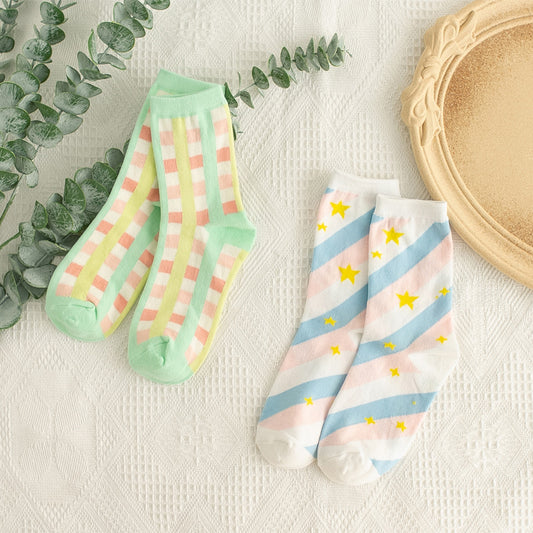 Crazy Plaid Socks Female Mid-tube Japanese College Style Breathable