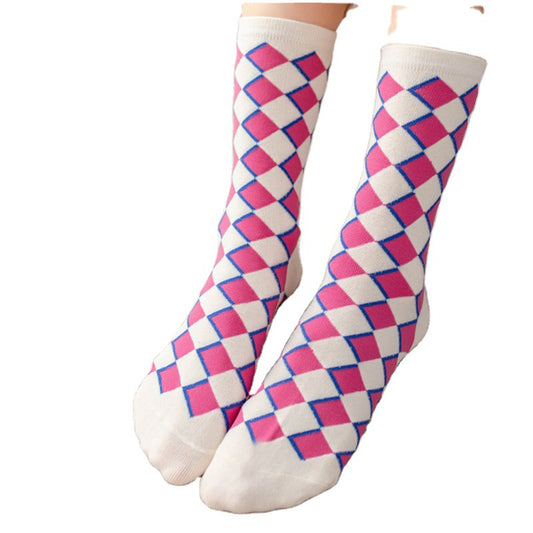 Crazy Plaid Socks Female Mid-tube Japanese College Style Breathable