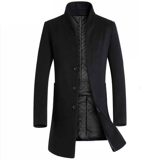 Men's Casual Woolen Coat Mid-Length Trench Coat