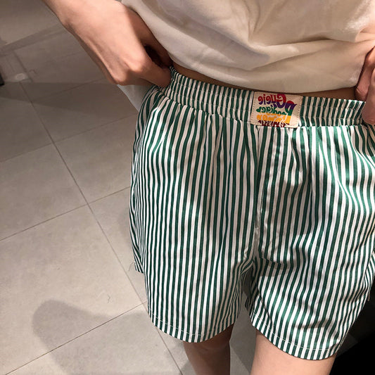 Casual Thin Plaid Stripe High Waist Straight Tube Wide Leg Loose Pants