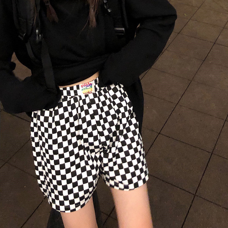 Casual Thin Plaid Stripe High Waist Straight Tube Wide Leg Loose Pants