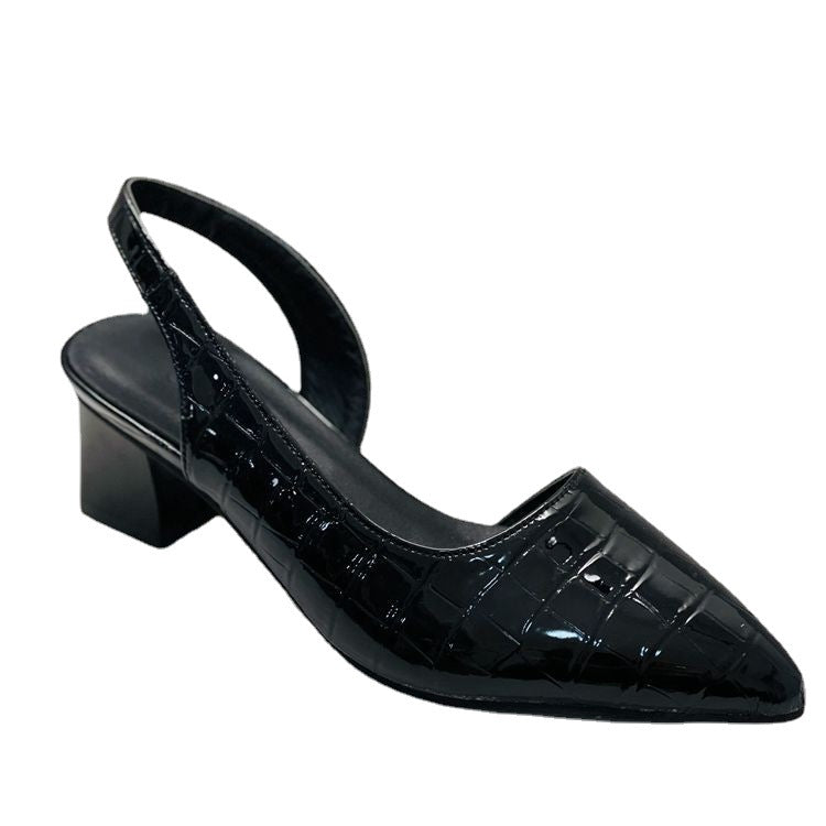 Mid-heel Baotou Sandals With Plaid Chunky Heel