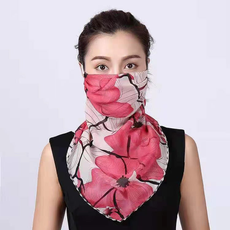 Fashion Printing Women'S Enlarged Neck Mask, Driving Sunshade And Sunscreen Mask