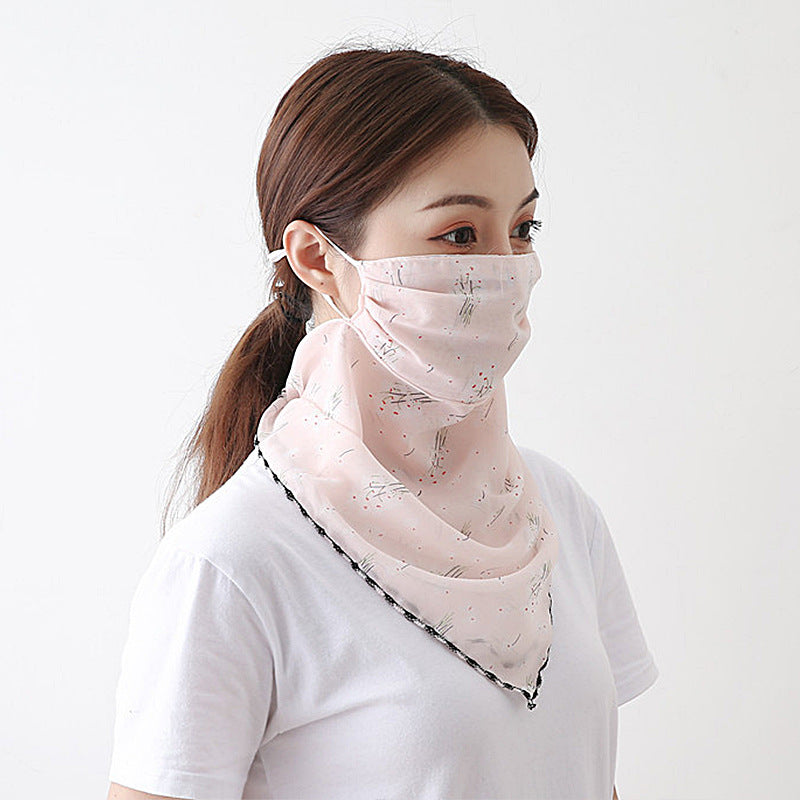 Fashion Printing Women'S Enlarged Neck Mask, Driving Sunshade And Sunscreen Mask