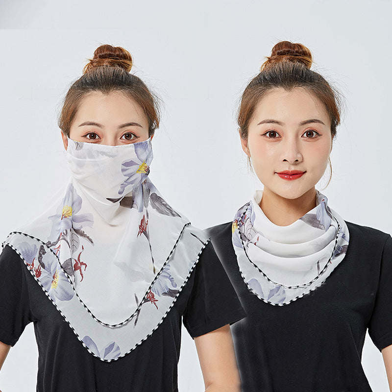 Fashion Printing Women'S Enlarged Neck Mask, Driving Sunshade And Sunscreen Mask