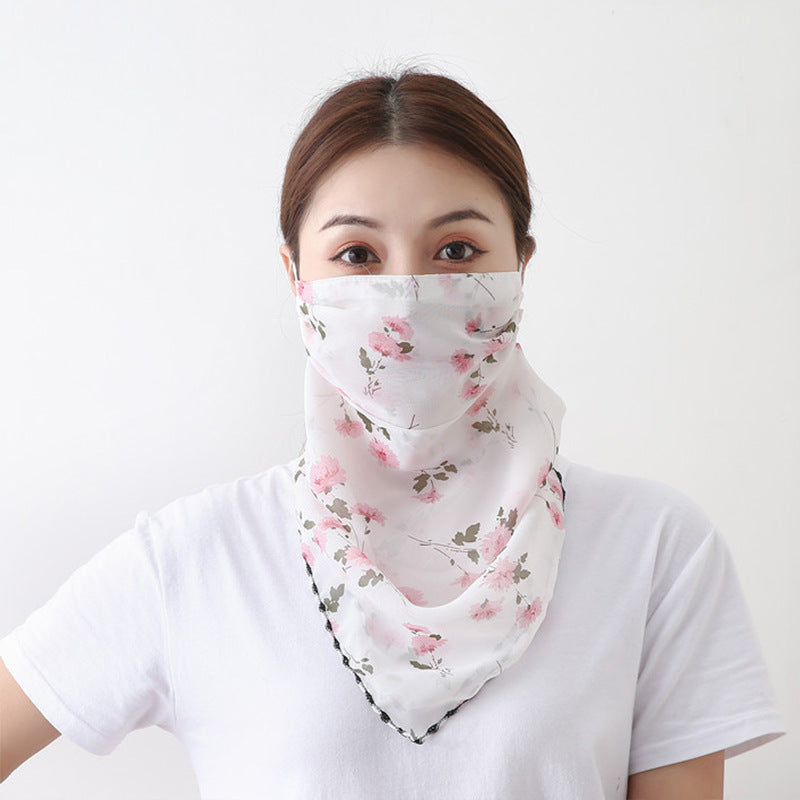 Fashion Printing Women'S Enlarged Neck Mask, Driving Sunshade And Sunscreen Mask