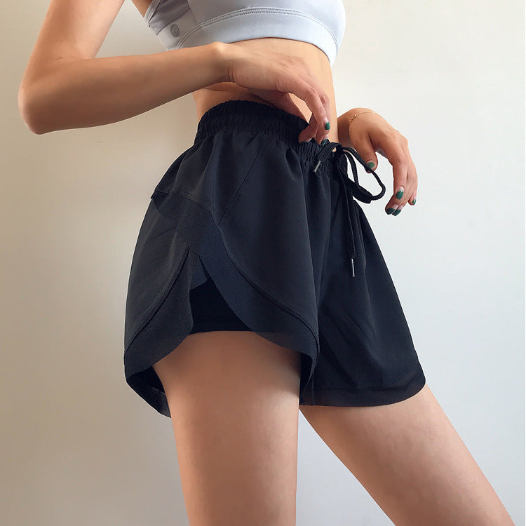 Fake Two-piece Fitness Shorts Women High Waist Stretch Tight