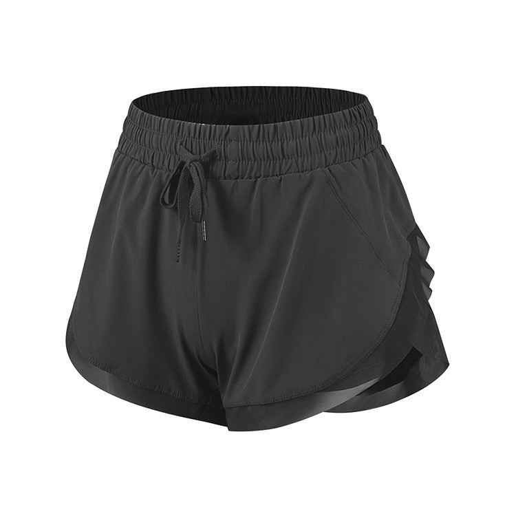 Fake Two-piece Fitness Shorts Women High Waist Stretch Tight