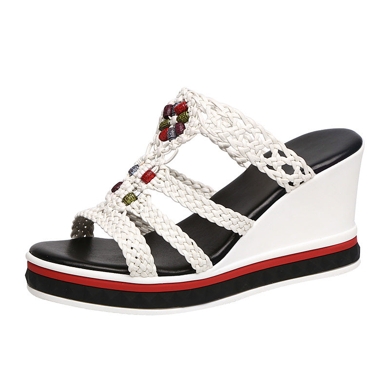 New Outdoor Wedge With Flip Flops Bohemian Woven Women's Sandals
