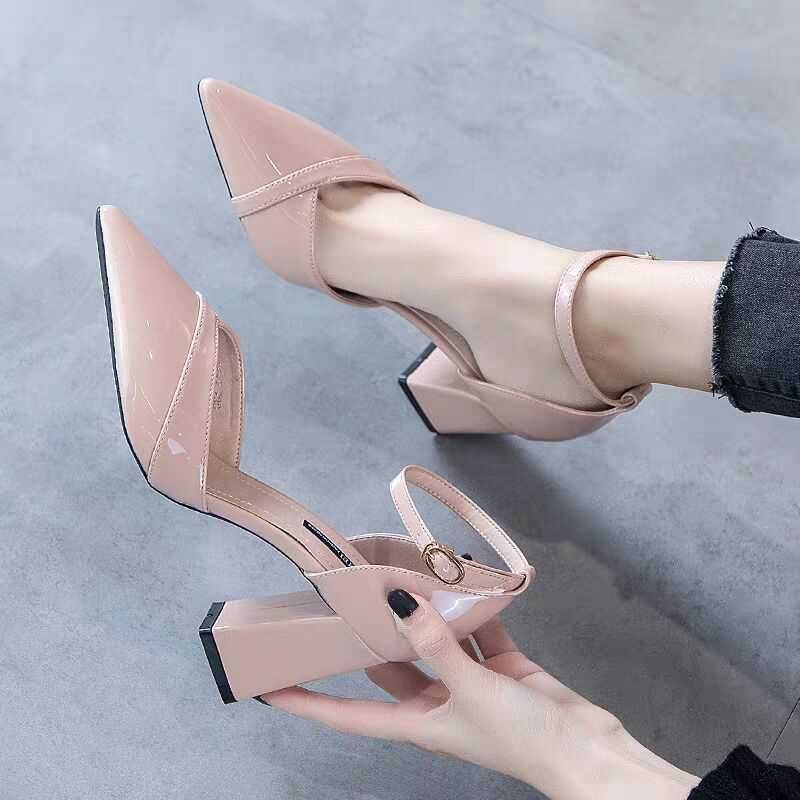 Patent Leather Buckle Single Shoes Versatile Shallow Point-toe Shoes