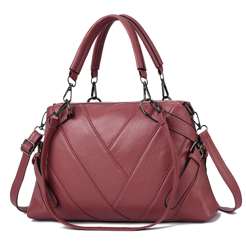 Fashion Handbag Soft Leather Hit Color Large Capacity Ladies Shoulder Bag Tide