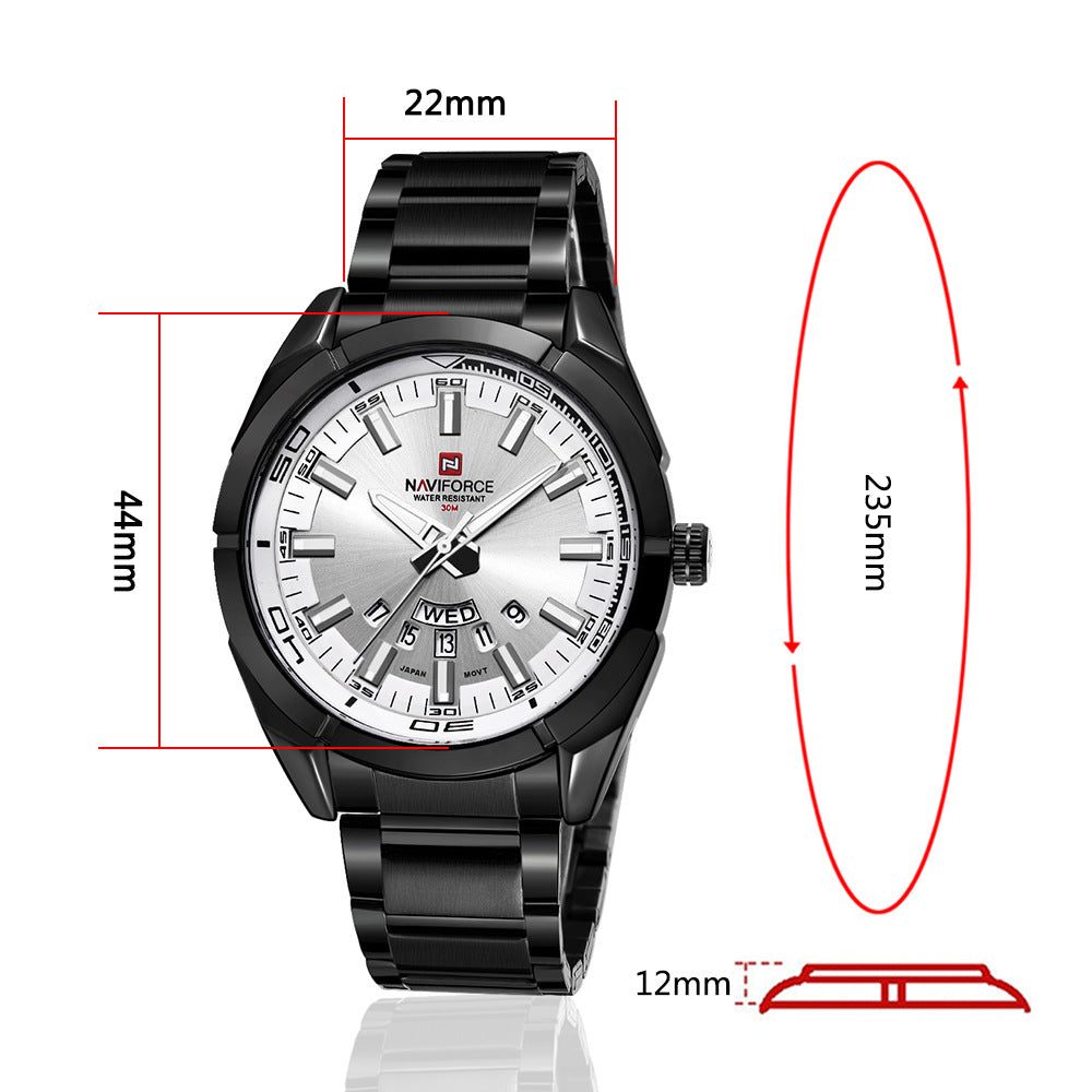 Steel Belt Men's Watch Business Belt Calendar Week Watch
