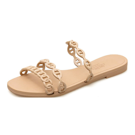 Female Flat-bottomed Pig Nose Chain Sandals And Slippers