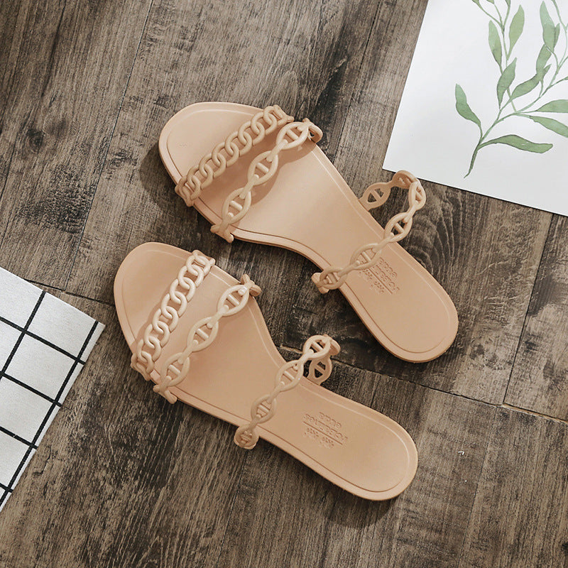 Female Flat-bottomed Pig Nose Chain Sandals And Slippers