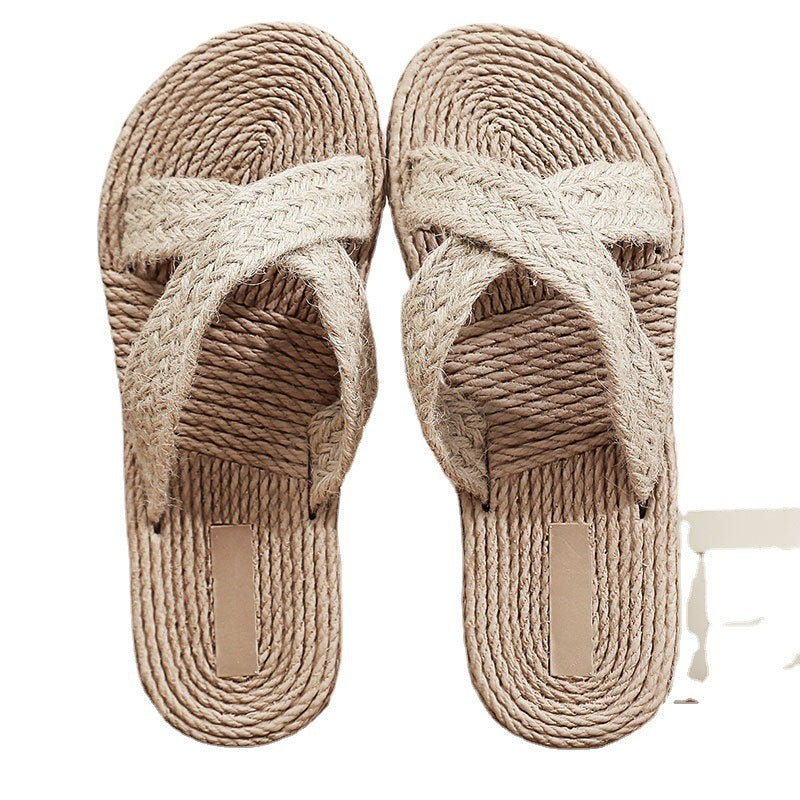 Fashion  Straw Woven Flat Heel Women Slippers