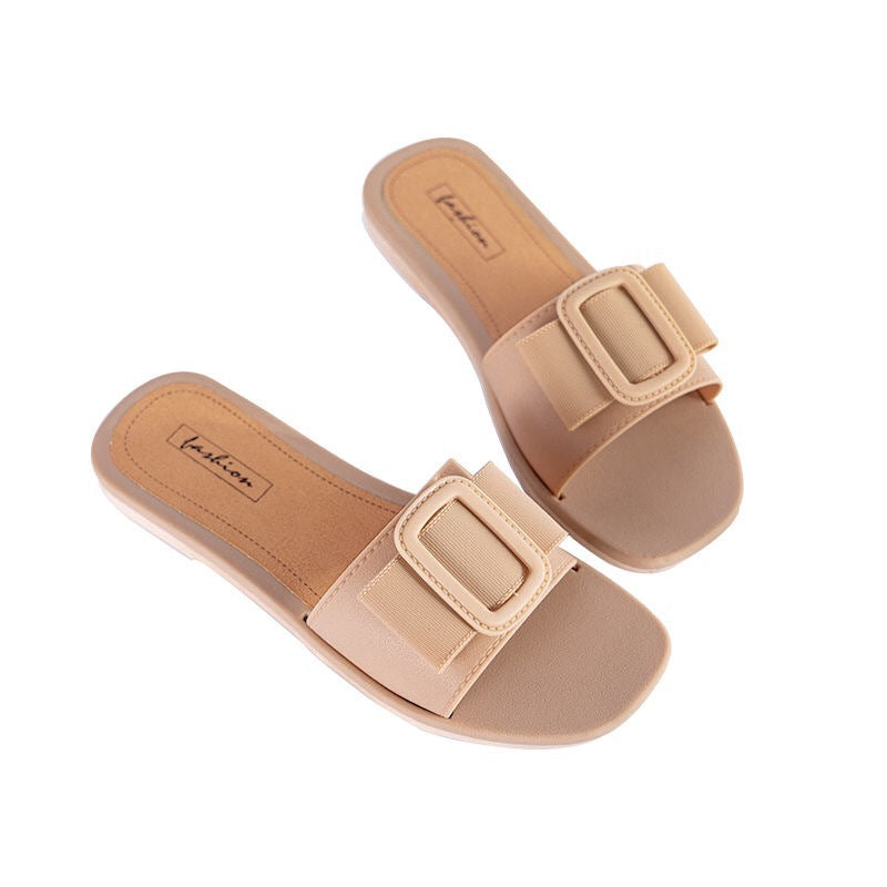 Fashion Casual Slippers With Soft Bottom Square Buckle