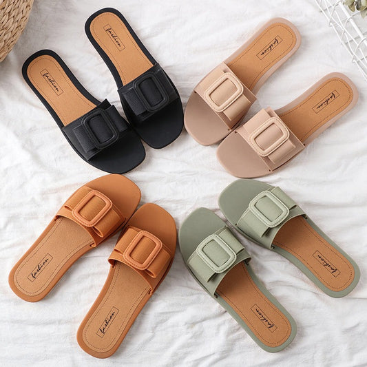 Fashion Casual Slippers With Soft Bottom Square Buckle