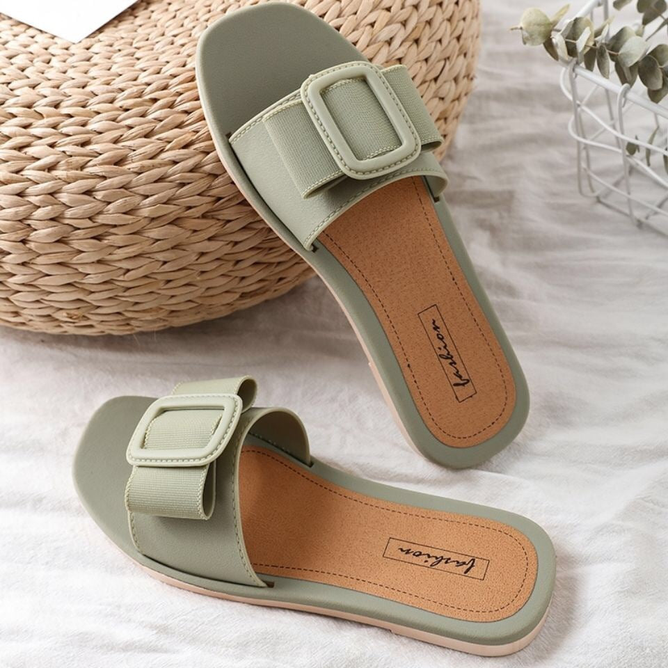 Fashion Casual Slippers With Soft Bottom Square Buckle