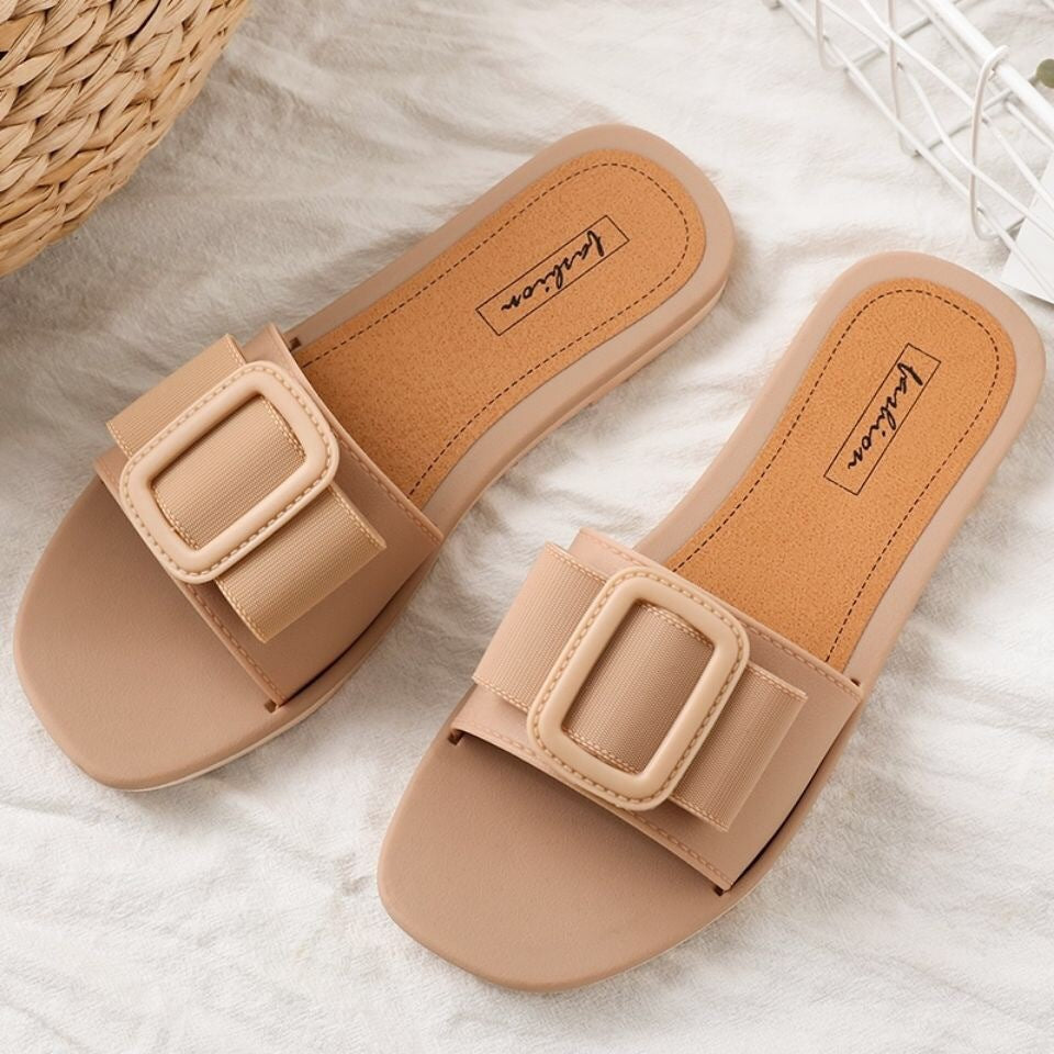 Fashion Casual Slippers With Soft Bottom Square Buckle
