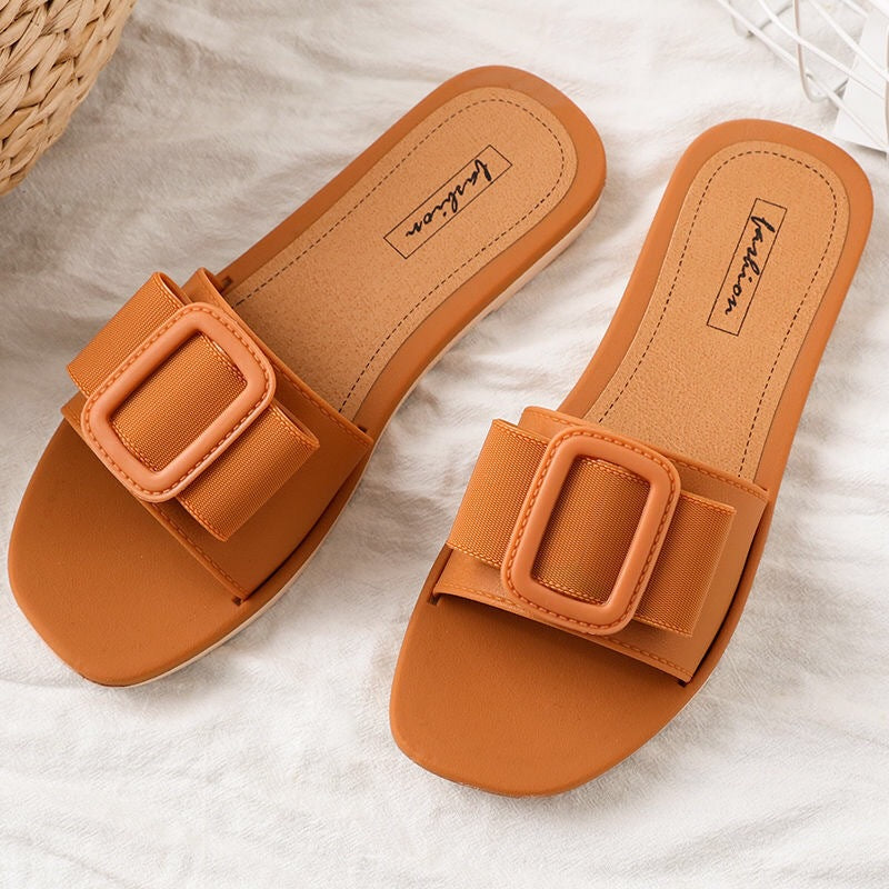 Fashion Casual Slippers With Soft Bottom Square Buckle
