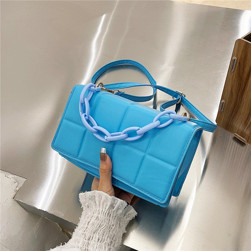 Simple Lattice Ladies Bag Chain Single Shoulder Messenger Fashionable And Popular Square Bag