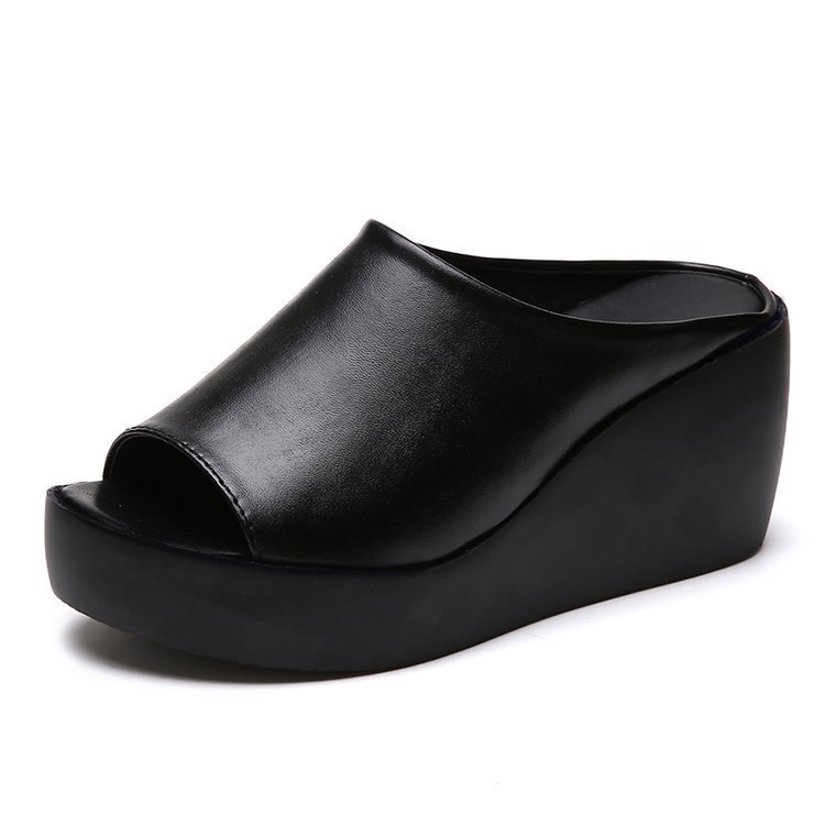 One-word Wedge Slippers All-match High-heel Platform Sandals And Slippers