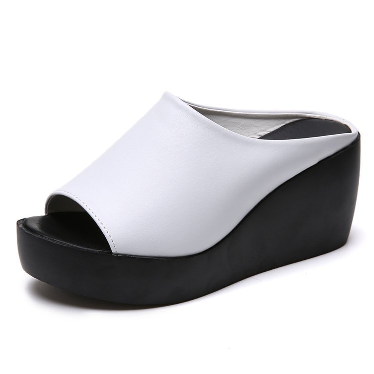 One-word Wedge Slippers All-match High-heel Platform Sandals And Slippers