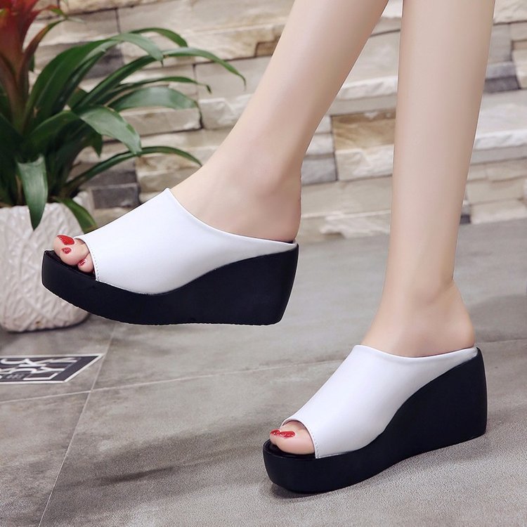 One-word Wedge Slippers All-match High-heel Platform Sandals And Slippers