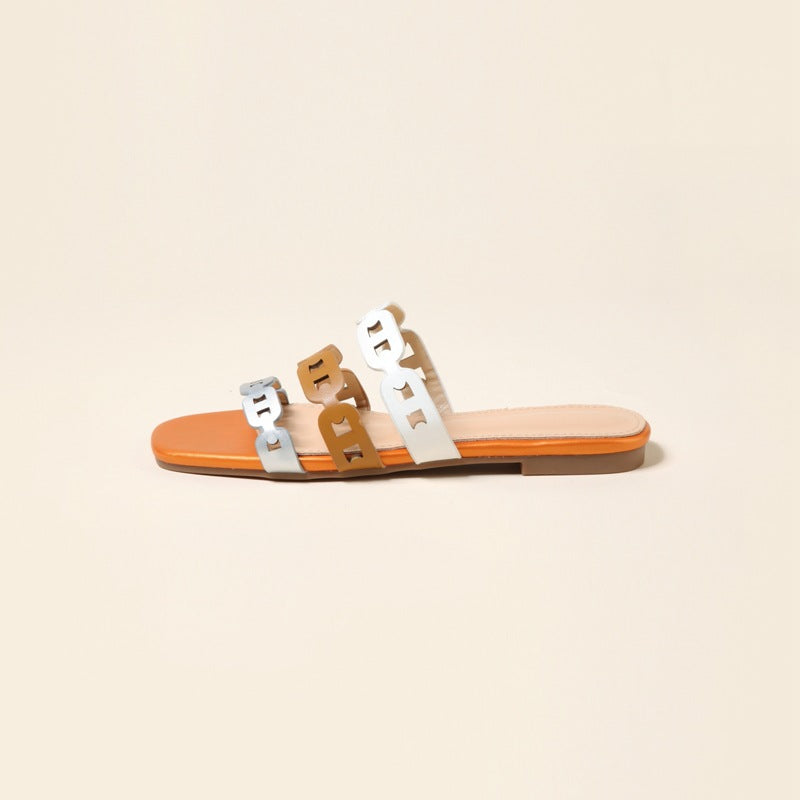 Hollow Strap Fashion Flat Sandals And Slippers