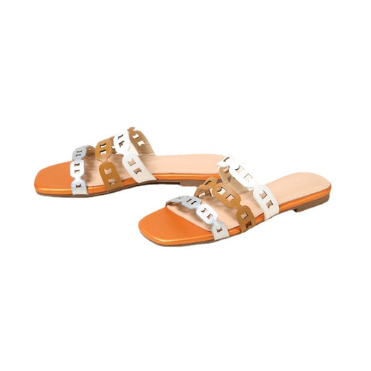 Hollow Strap Fashion Flat Sandals And Slippers