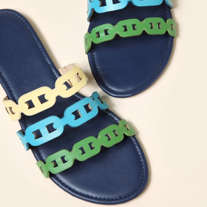Hollow Strap Fashion Flat Sandals And Slippers