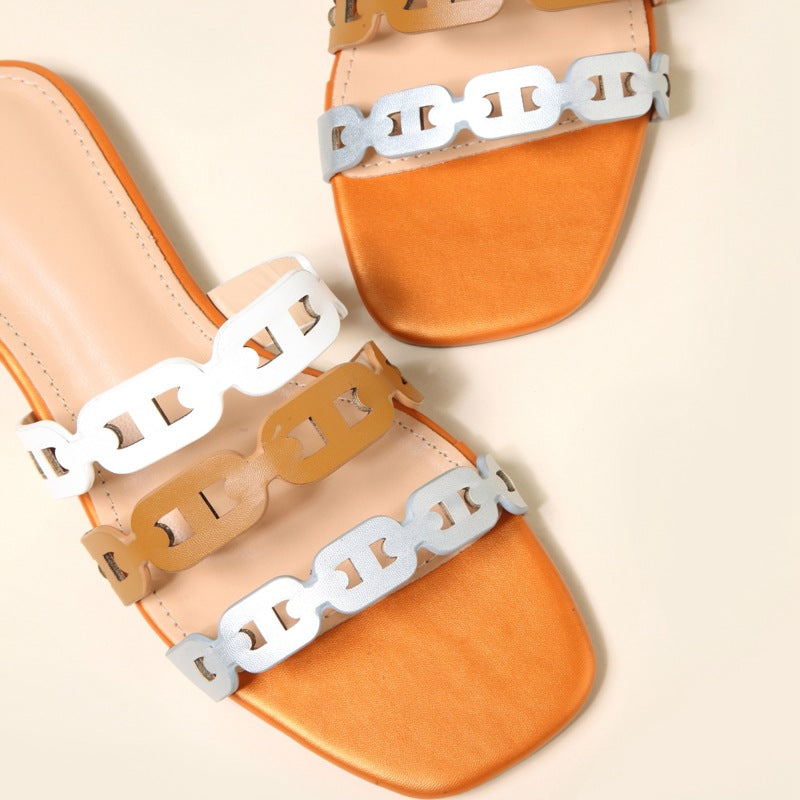 Hollow Strap Fashion Flat Sandals And Slippers