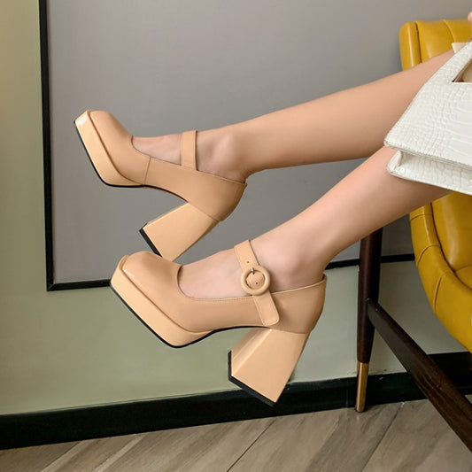 Cow Patent Leather High Heels Retro Simple Mary Jane