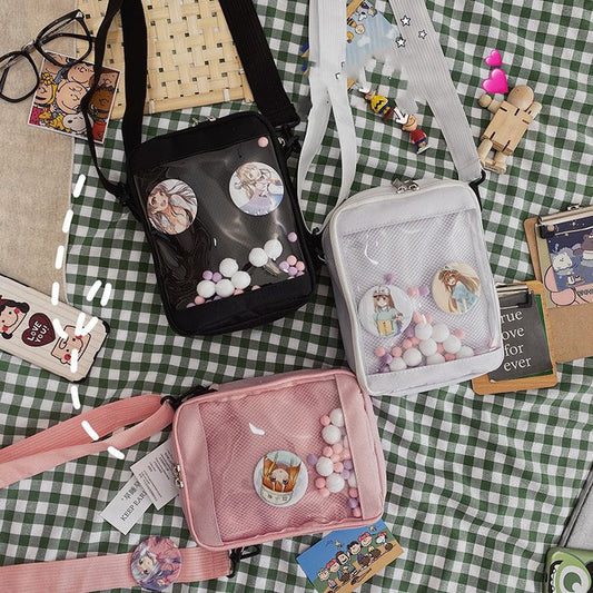 Summer Transparent Canvas Bag Female Cute Badge Shoulder Bag