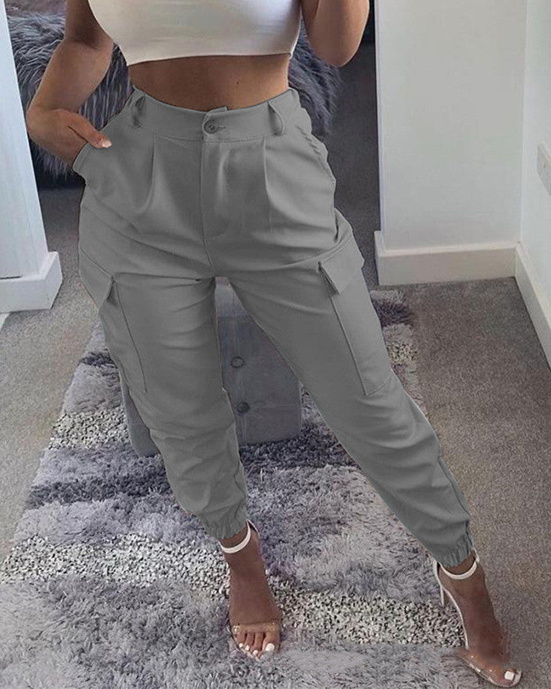 Solid Color Slim-fit Cargo Slacks