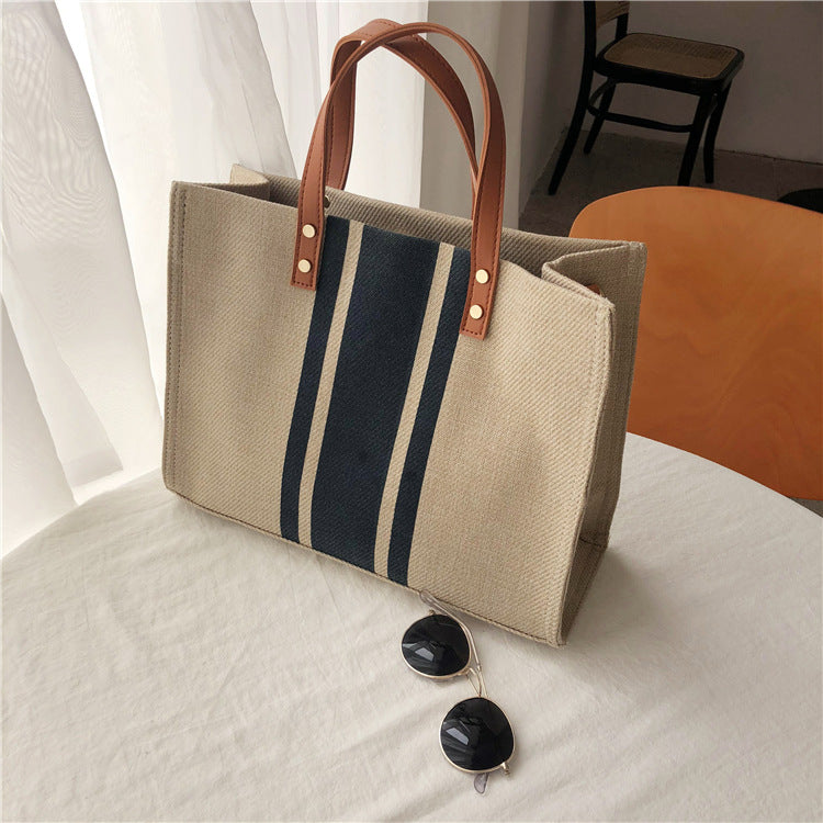 Diagonal Briefcase OL Business Commuting Striped Square Canvas Big Bag