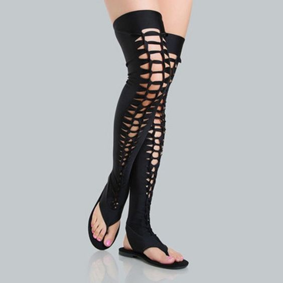 Solid Color Lycra Stretch Hollow Fashion Flat Casual Sandals